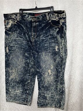 Grindhouse Distressed Blue Acid Washed Denim Shorts Mens Size 44 Streetwear Y2K